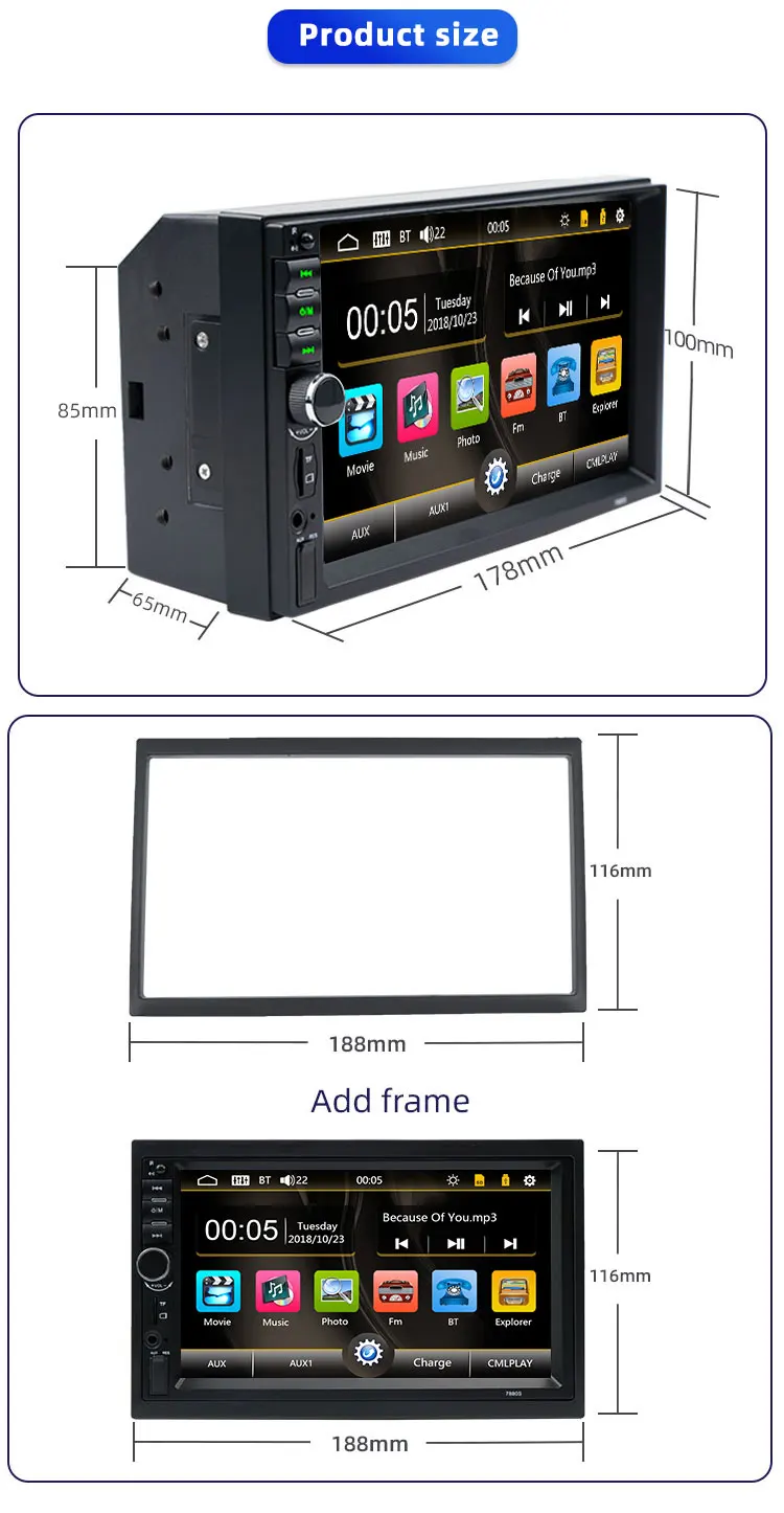 
Car Multimedia Player Stereo MP3 MP4 MP5 Rear View Camera Car Radio 