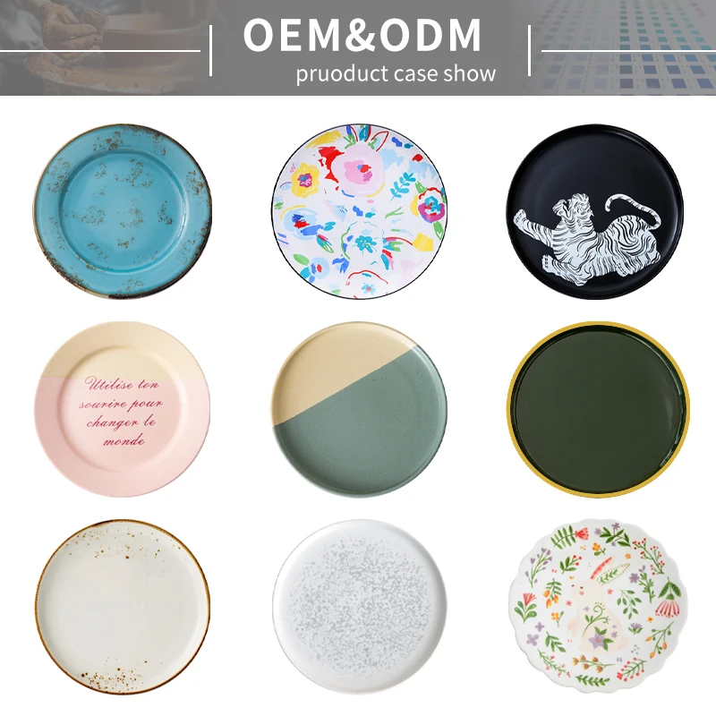 Custom Logo Printed White Porcelain Dinner Plates Round Flat And Dishes Ceramic Plates For Restaurants Cutlery Can Plato