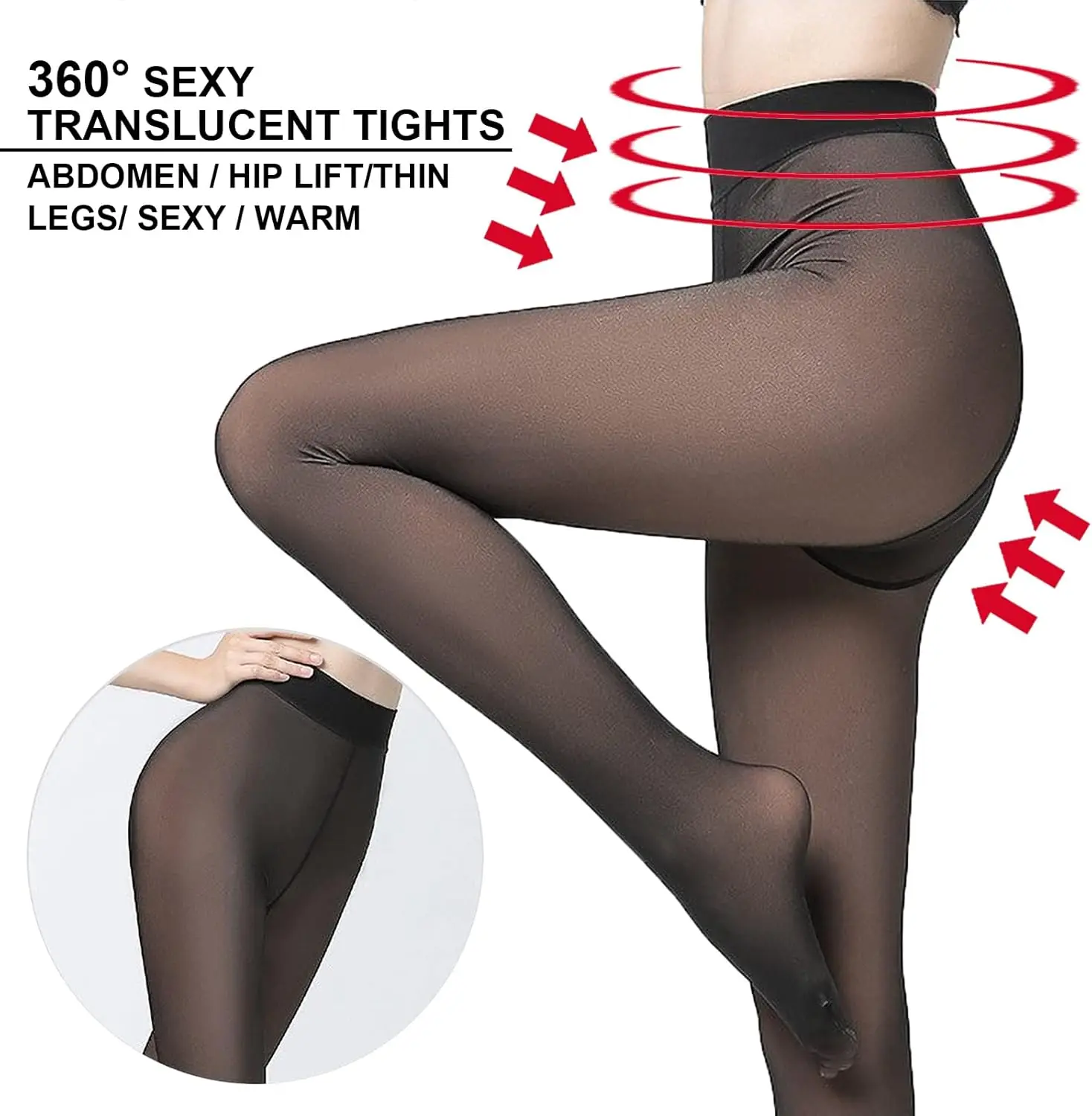 Sheer Fleece Lined Thermal Toe Seamed Pantyhose High Waist Translucent Stocking Winter Translucent Fleece Lined Women Tights