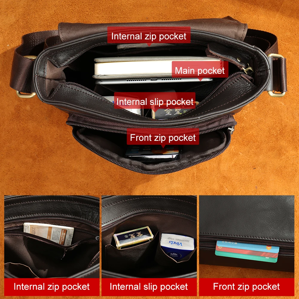 MARRANT Men Leather Satchel Sling Crossbody Bags Genuine Leather Messenger Shoulder Bag Side Bags For Men