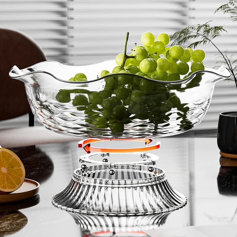 Living Room High Value Fruit Dish High Base Rotating Nuts Fruit Tray Clear Wave Pattern Dried Fruit Plate