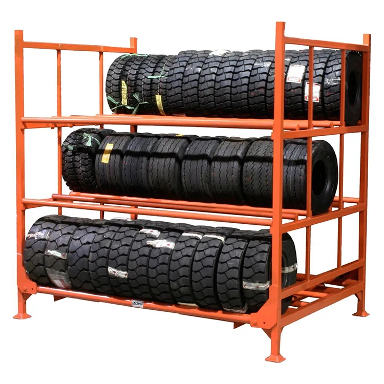 Customized 3 layers Movable Wheels RIM Utility Tire Foldable Portable Stacking Racks for Smaller tyres storage