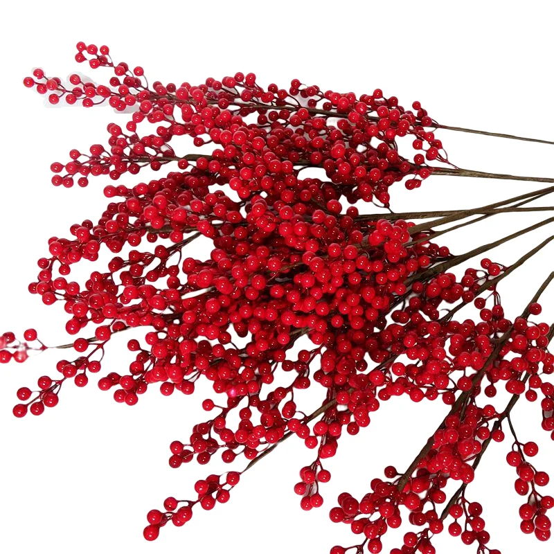 Home Decoration Faux Flower 21 Forks Artificial Plants Christmas Berry Red