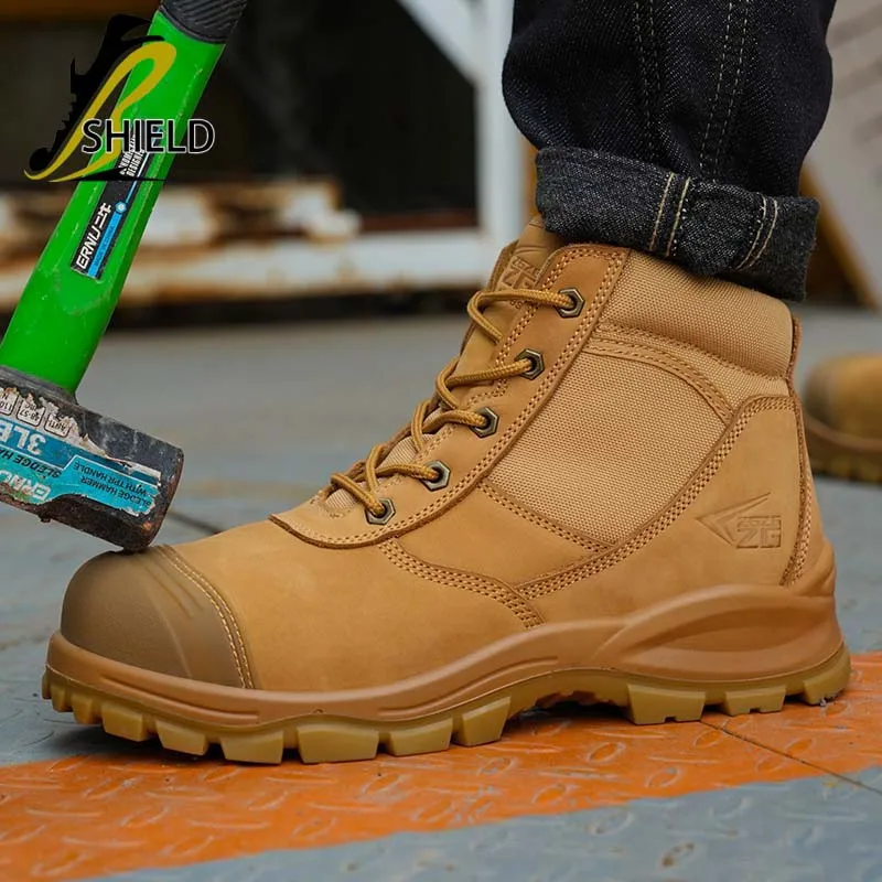 SHIELD Upper Puncture Resistant Steel Toe Safety Shoes Shock Proof Antislip Antistatic Men Women Safety Boots