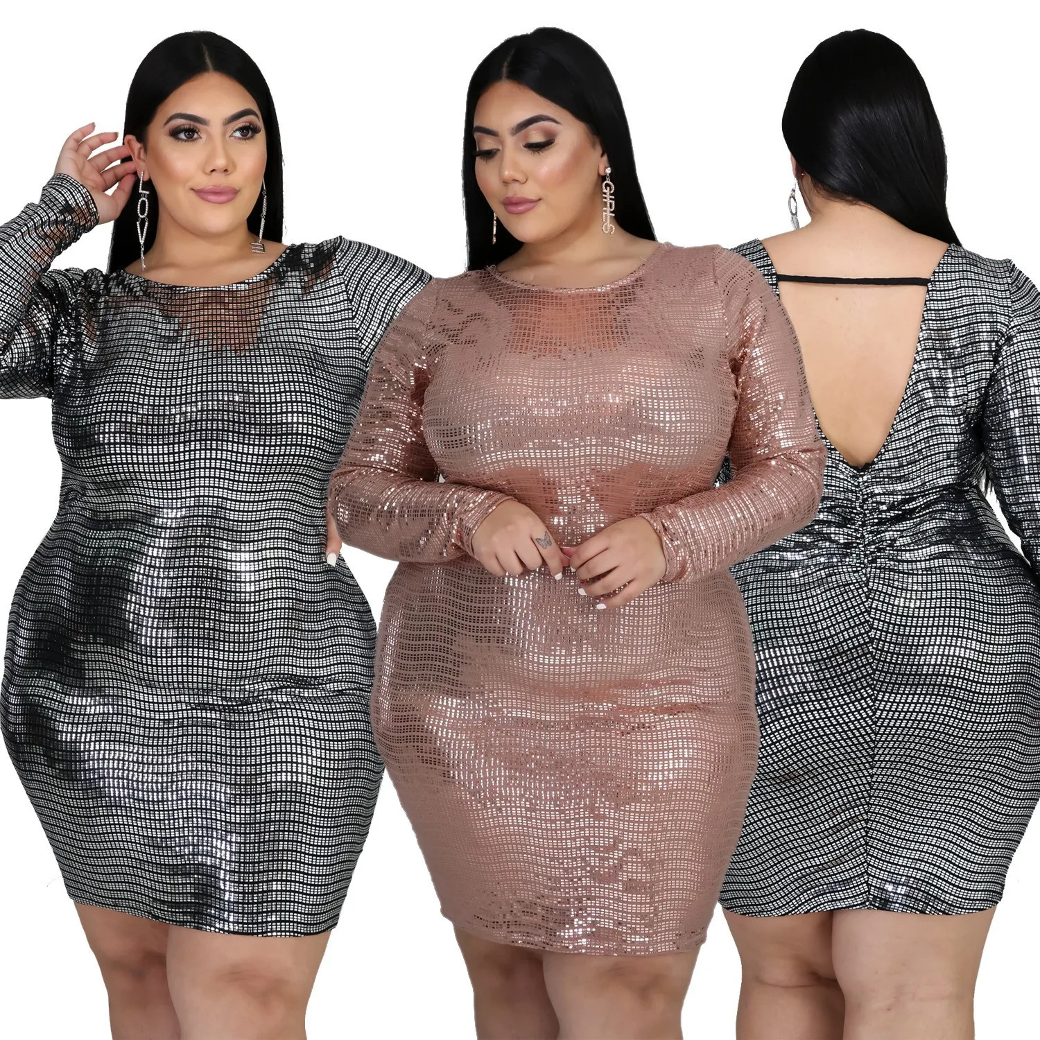 Европейские и американские 5Xl толстые женские короткие платья больших размеров с V-образным вырезом длинными рукавами