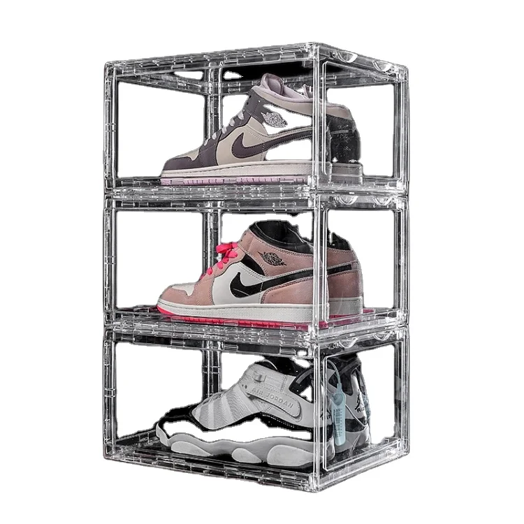 High Quality Transparent Plastic Shoe Case Storage Box Foldable Functional Design for Office Use Fabric Paper Metal Materials