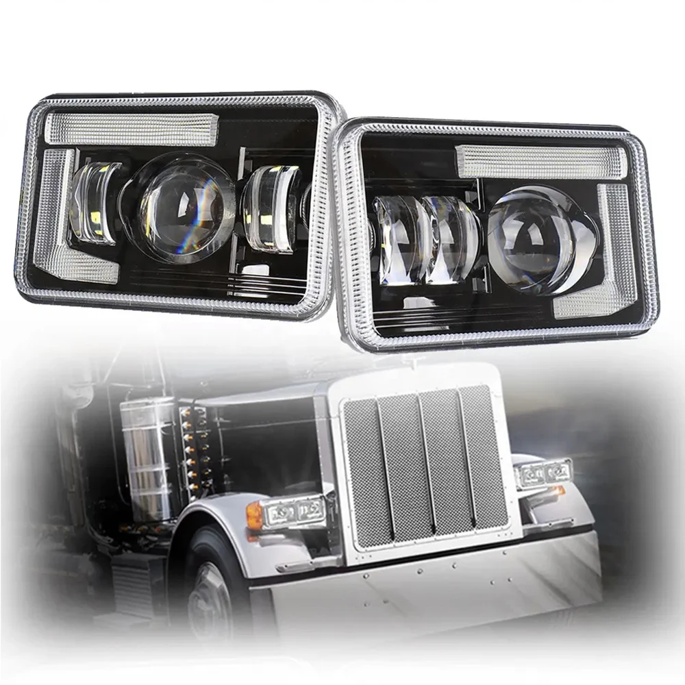 MorSun 54W 4x6 Inch DOT LED Headlight High/low Beam Rectangular Headlights Replacement for Kenworth T800 T600 Peterbilt 379