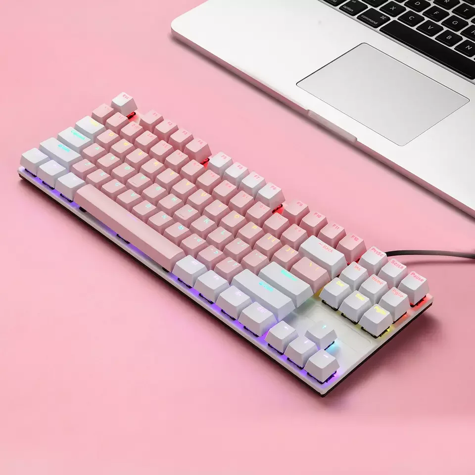 2023 two-color mechanical keyboard 87 key double injection keycap metal panel ergonomics game wired mechanical keyboard