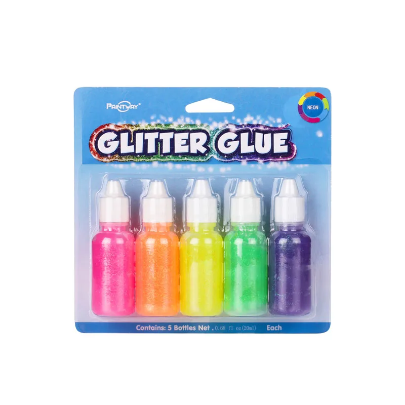 5ct 20ml Neon Glitter Glue Non Toxic Fabric Paint for Kids and Adults Art Supplies Stationery Set