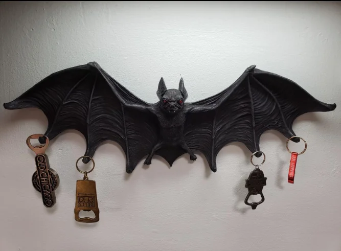 Black Vampire Bat Key Holder Wall Sculpture