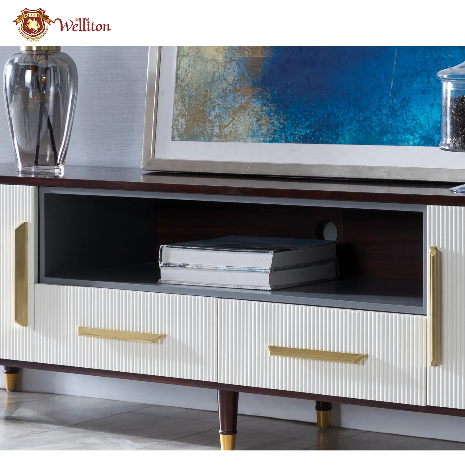 Welliton OEM&ODM  modern solid wood tv stands living room furniture M801-19  luxury tv stand cabinet wooden designs