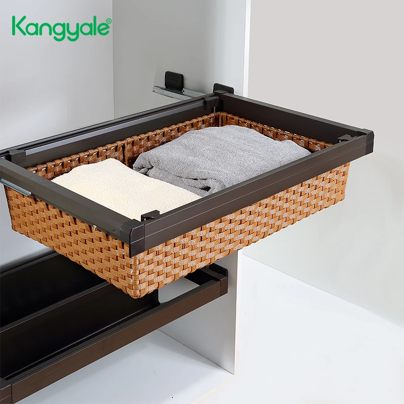 Kangyale Home Storage & Organization Multifunctional Rattan Storage Basket Pull Out Sliding Metal Wardrobe Organizer Storage Box