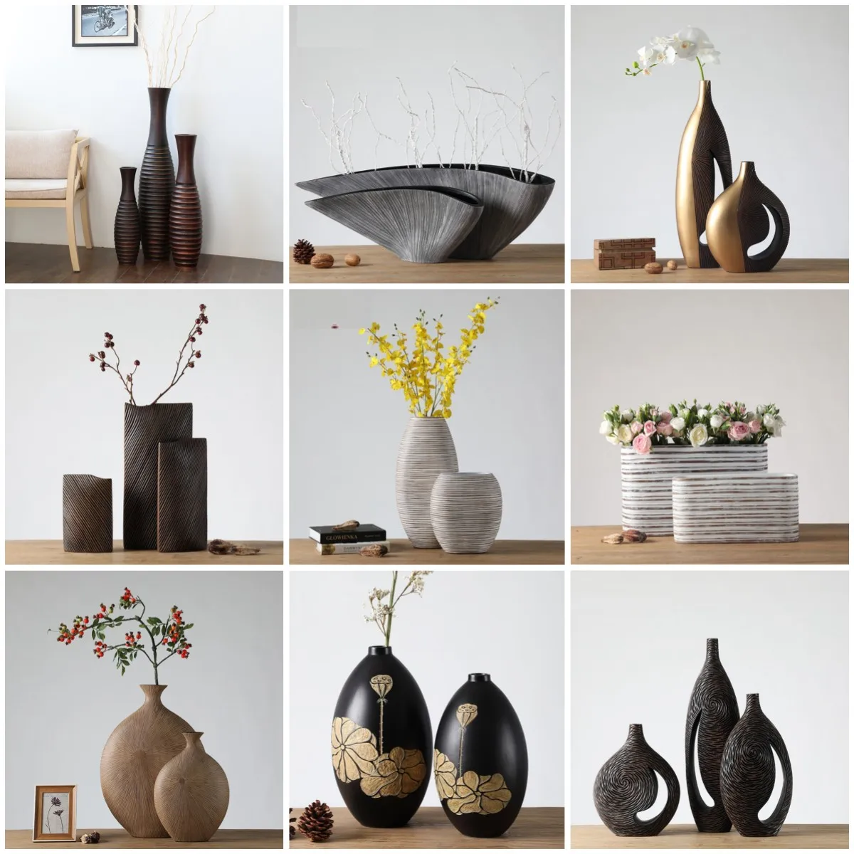 Wholesale Large Polyresin Fashion Vase Home Decorative Flower Vase Nordic Floor Standing Resin Vases