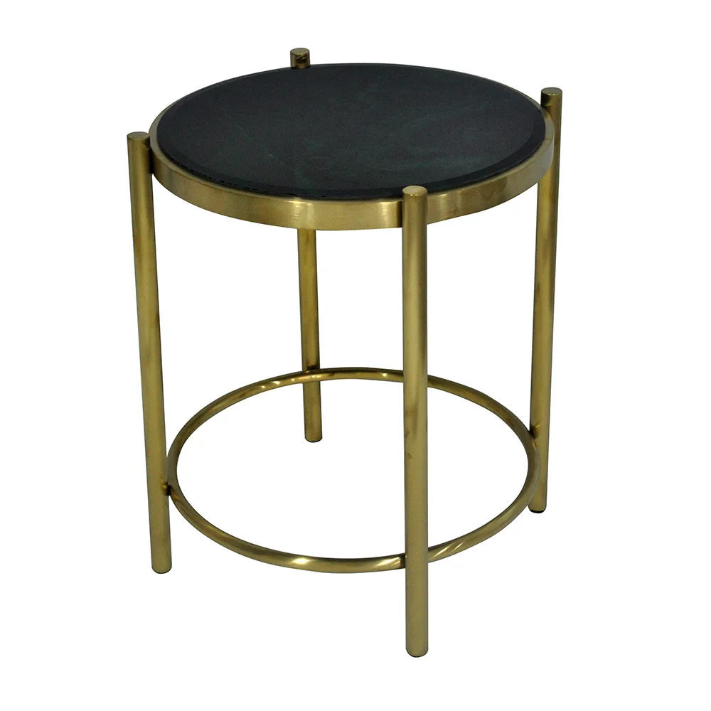 OEM Factory Customized Color Side Tray Table Sintered Marble Stone Slate Tile Top Small Round Low Coffee Table With Metal Frame