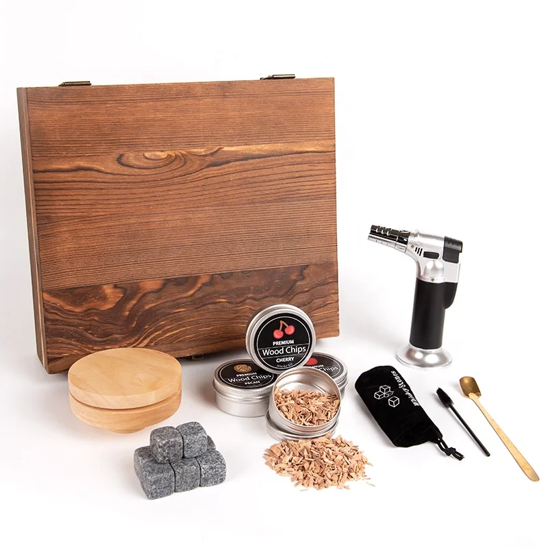 Luxury Wooden Cocktail Smoker Kit Creative Rotating Glass Handmade Cocktail Chimney Smoker With Wood Chips Whiskey Smoker Set