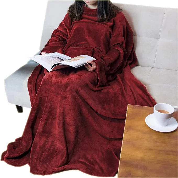 100% double-sided oversized soft TV wearable fleece blanket with sleeves and legs
