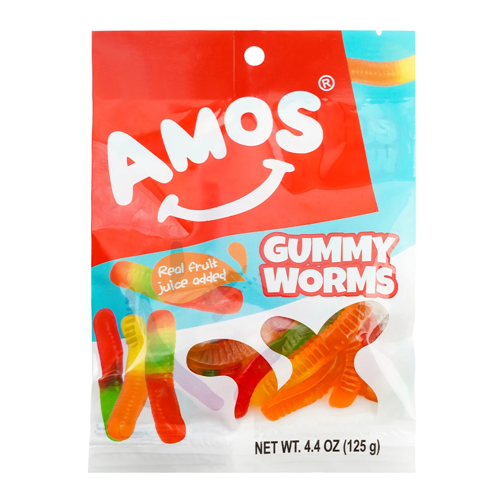 Amos Wholesale Custom Halal Sweet Jelly Fruity Worm Shape Candy Gummy