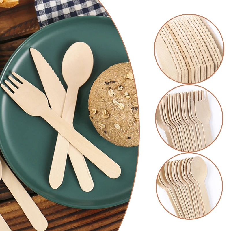 Restaurant Biodegradable Bulk Wooden Cutlery Disposable Wooden Spoons Knives and Fork