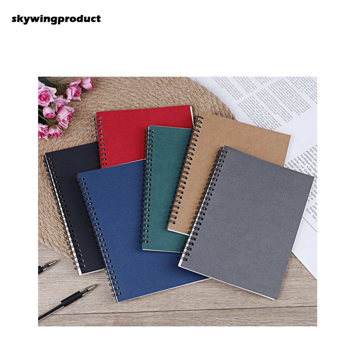 Skywing product 6 Colors  7.3 x 9.3 Inch 100 Pages Spiral Soft-cover Notebook For Students School Office Working Supplies