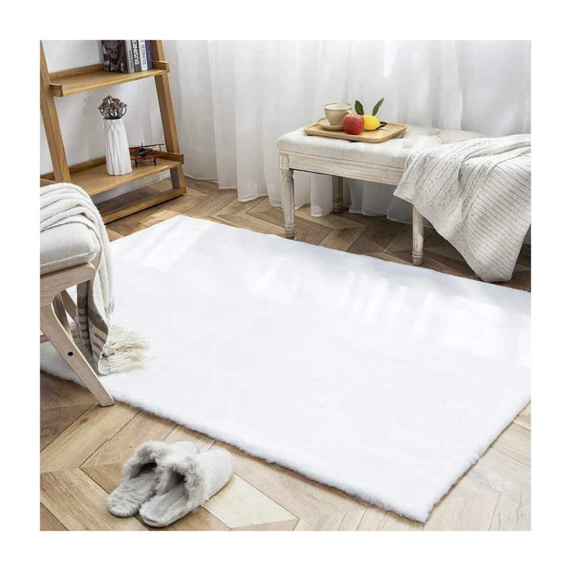 Polyester Fine Yarn Faux Rabbit Fur 500g 600g 800g 1000g 1200g Non slip backing Carpet Rugs for Home Living Room