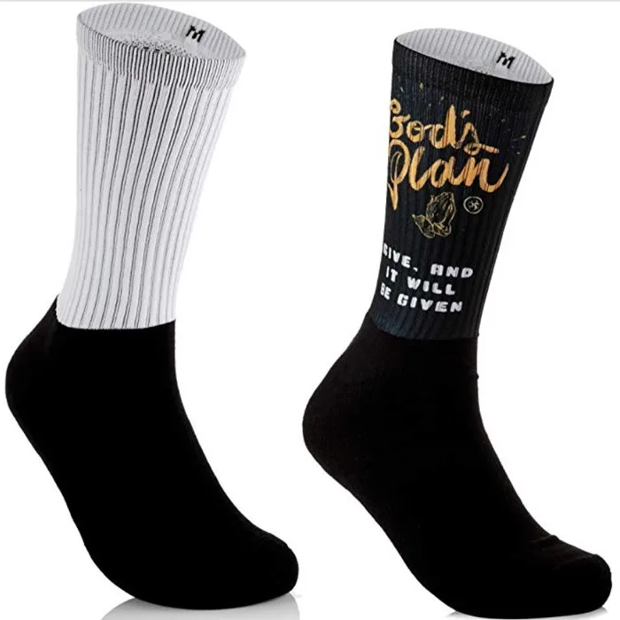 
China Socks Factory Adults Color Bottom Polyester Crew Socks, Black Grin Through Polyester Blank Socks For Dye Print 