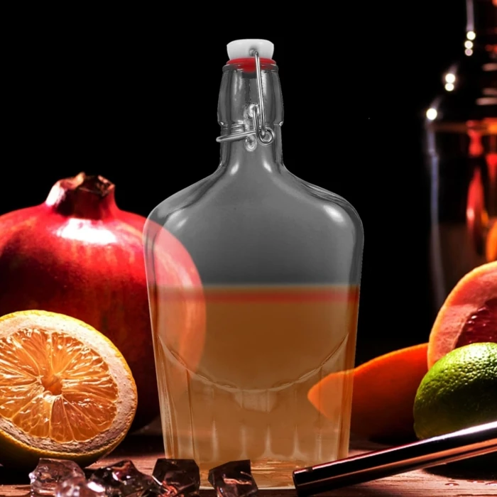 8.5 oz (250 ml) Flask Clear Glass Bottle with Swing Top and Rubber gasket and wire bal