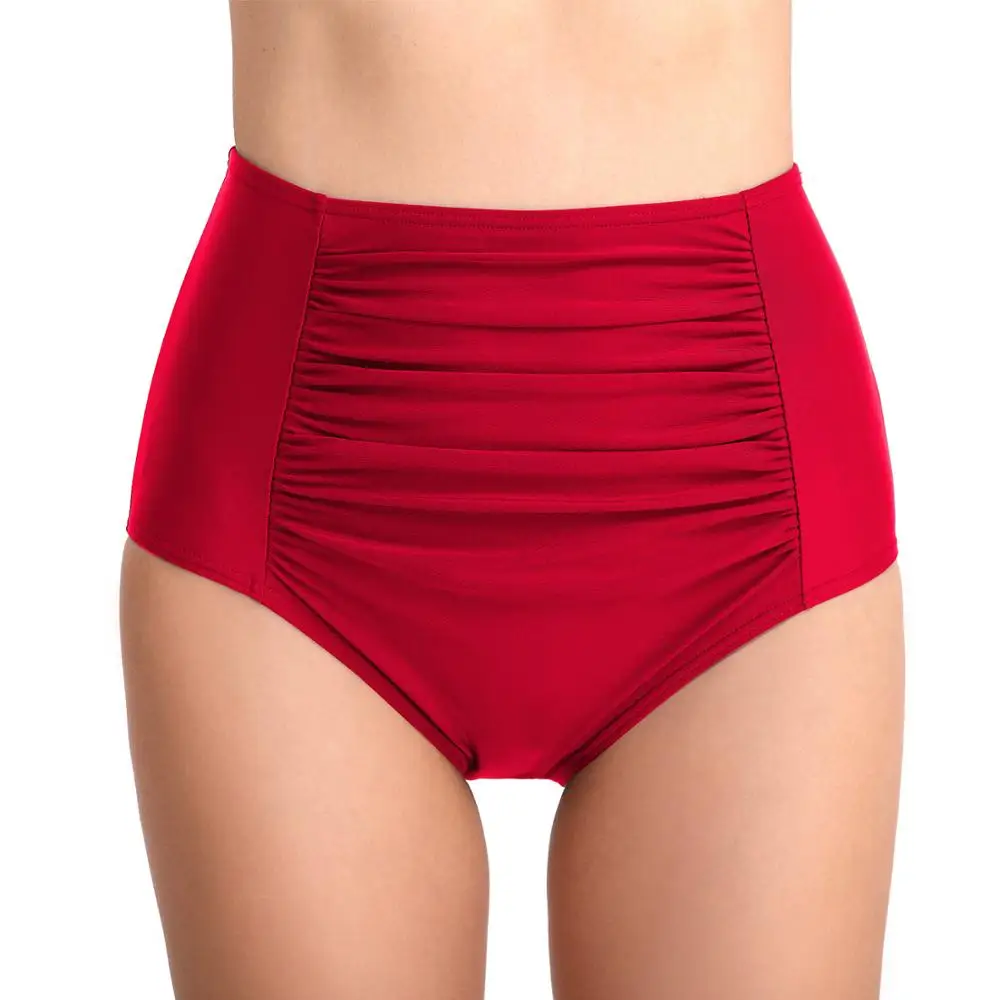 
Fashion High Waist Swimming Pleated Swimming Tight Trunks For Women 