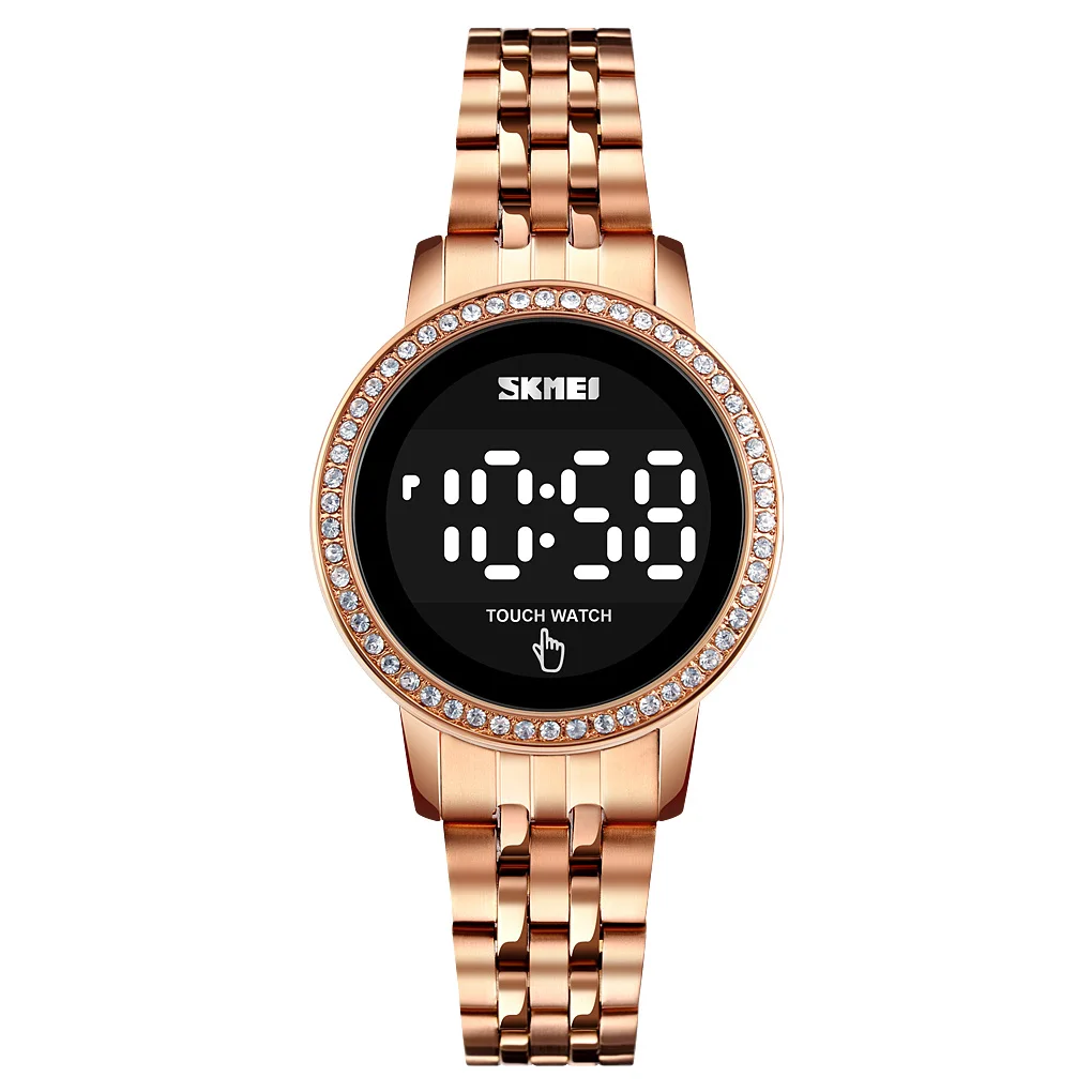 SKMEI 1669 lady women custom branded rose gold white LED hand touch waterproof watches