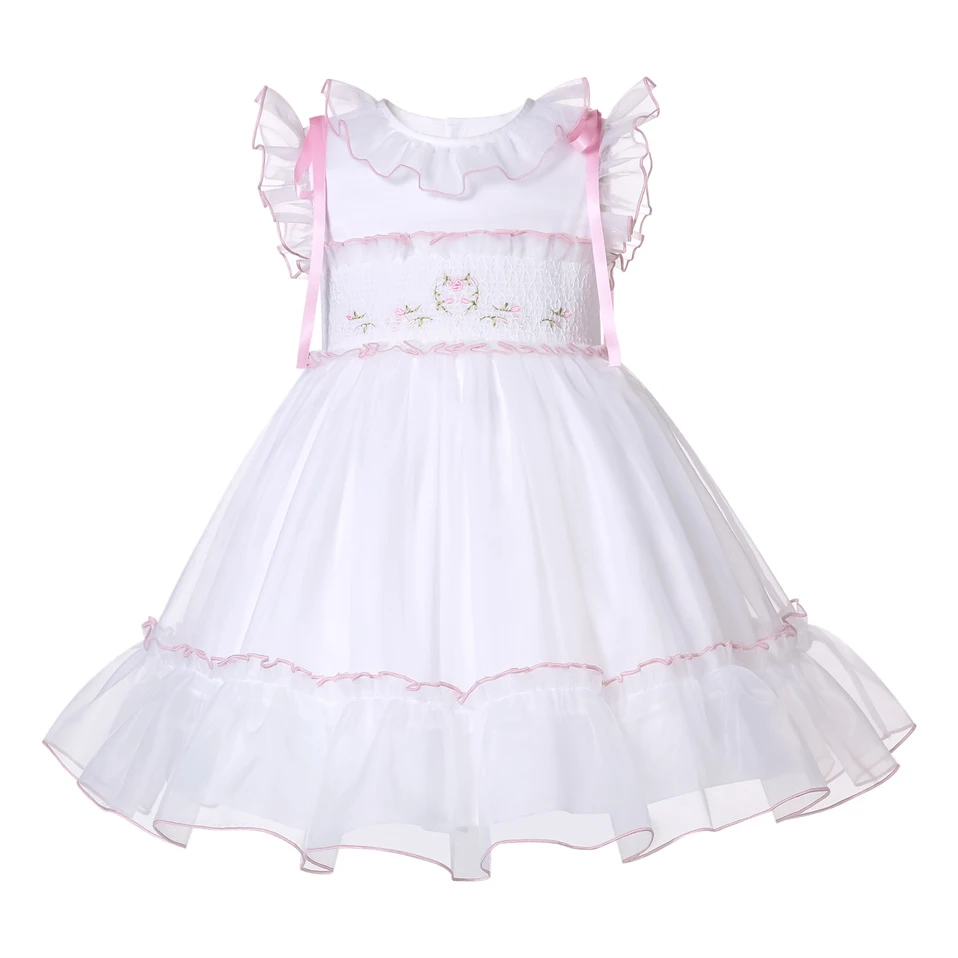 Оптовая продажа, Детские платья для девочек с белыми цветами, От 2 до 14 лет