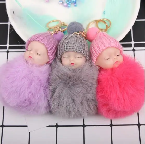 2019 hot selling faux fur ball baby doll keychain