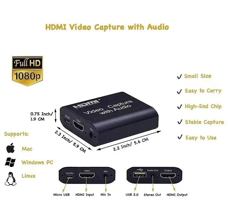 Pogo New Arrival HDTV Video Capture Card With Audio 1080P 4K To USB 2.0/3.0 For Live Streaming