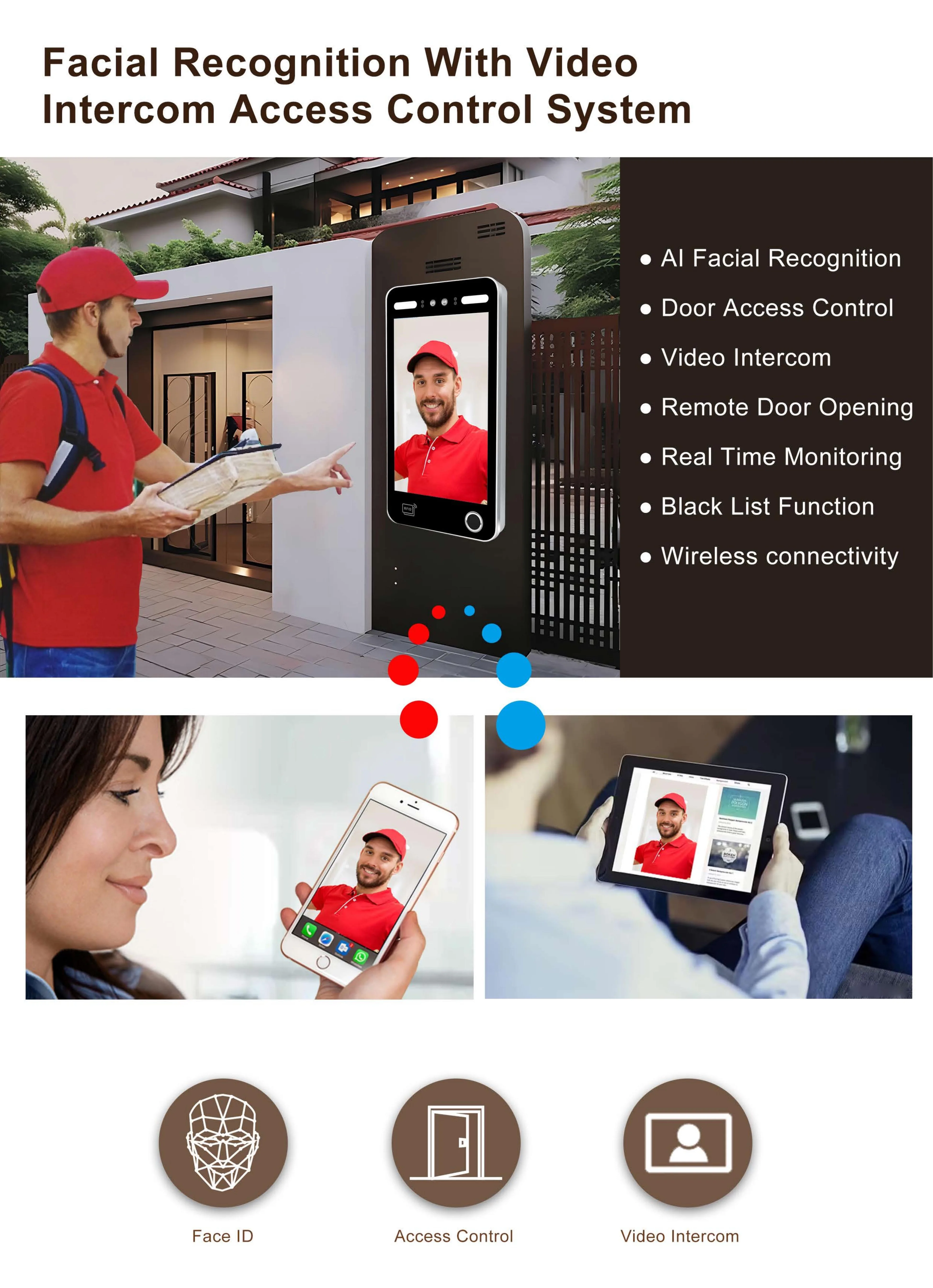 Cloud and smart Phone APP Face RFID Card QR Code Access Control Machine with Video door phone intercom function