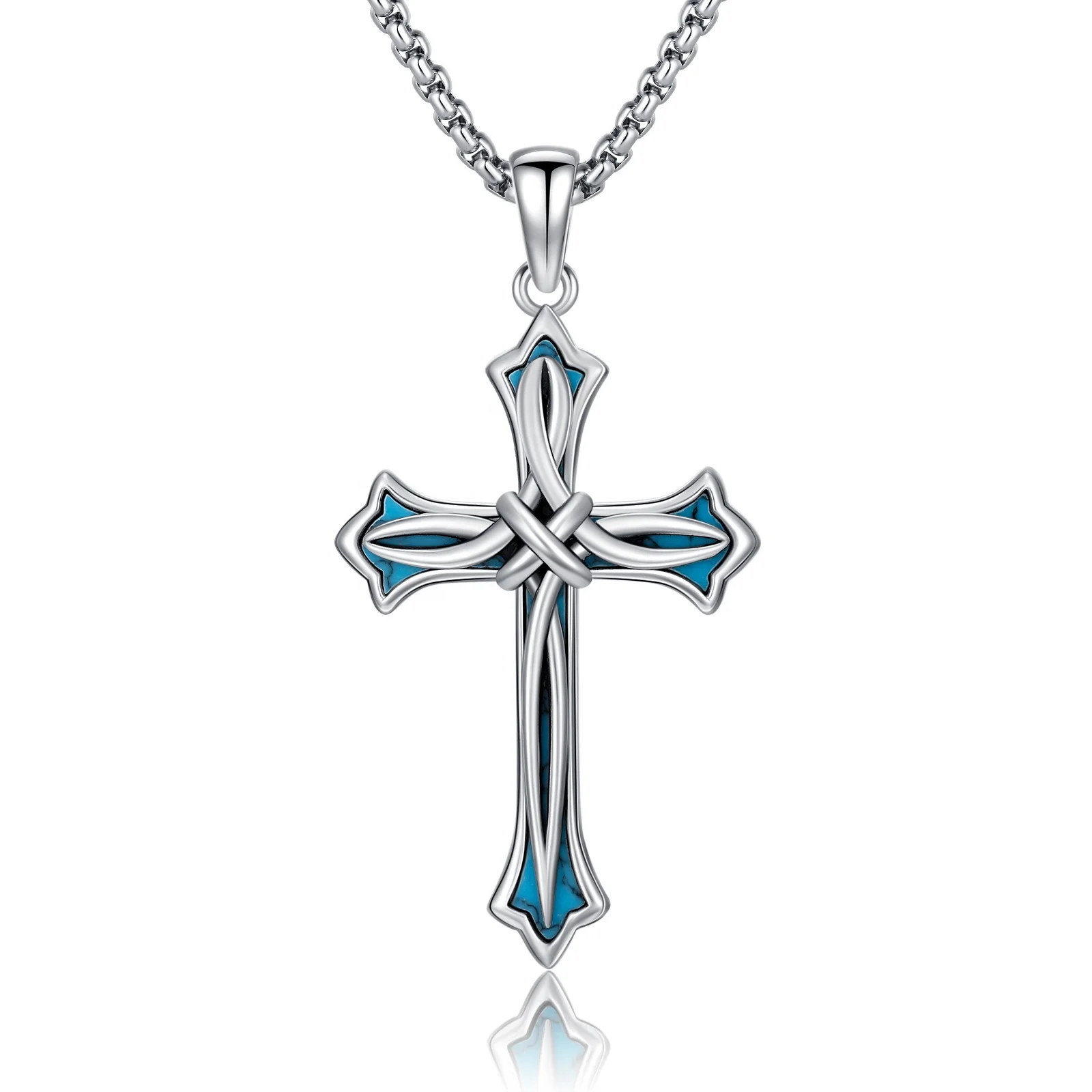 925 Sterling Silver Turquoise Celtic Cross Pendant with Stainless Steel Chain Jewelry Gift