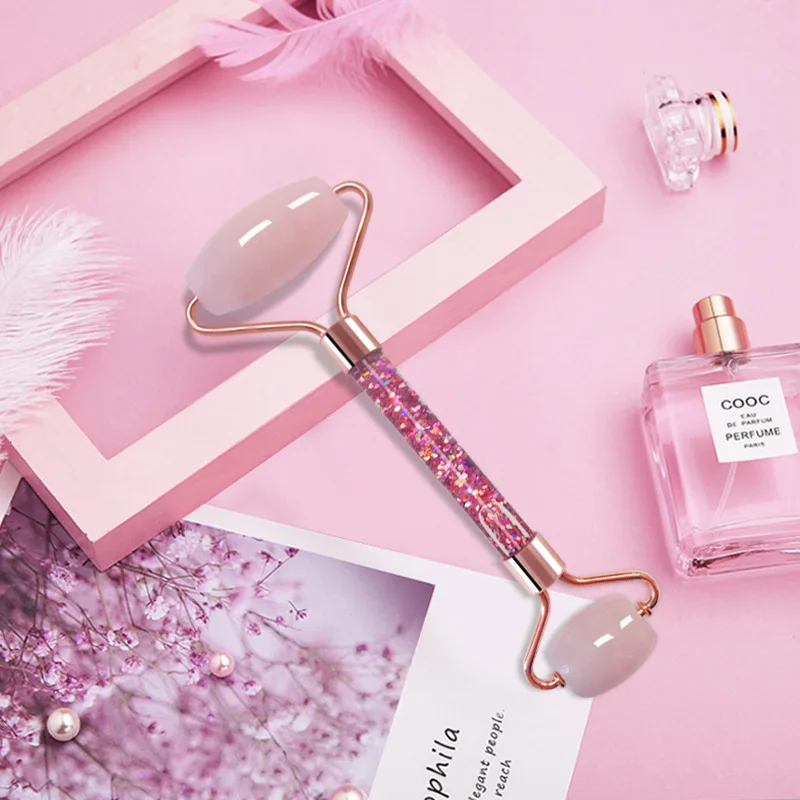 
Factory Direct Anti Aging Facial Massager Rose Quartz&Rhinestone Jade Roller 