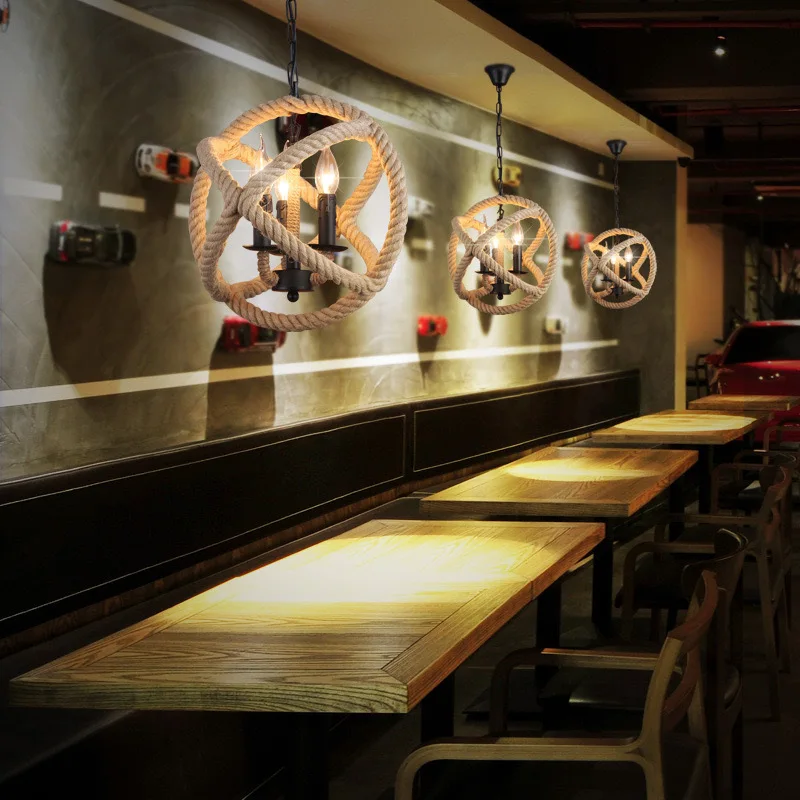 American country retro industrial rope chandelier iron art creative bar cafe restaurant study chandelier