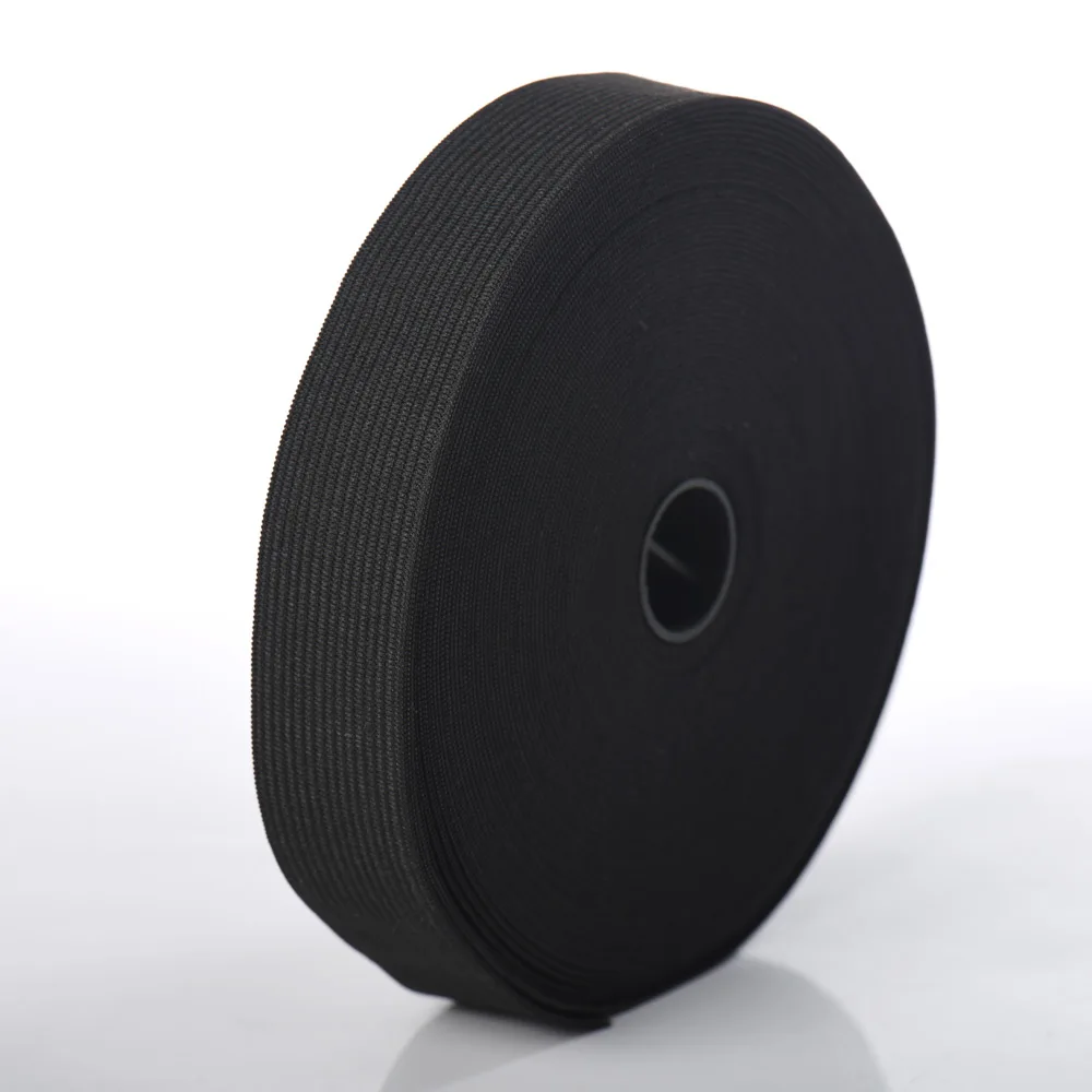 25mm Black Sewing Knitted Elastic Tape Band for Undergarments and Sportswear