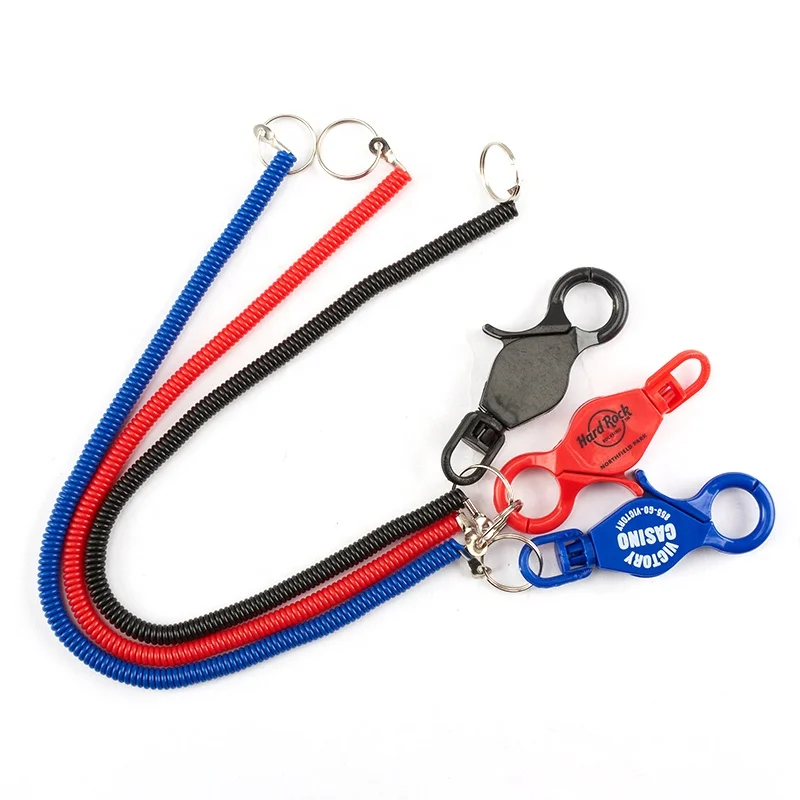 Supplier 3.0mm Black Keychain Lanyard Spring Rope PVC Coated Fishing Plastic Coiled Cord