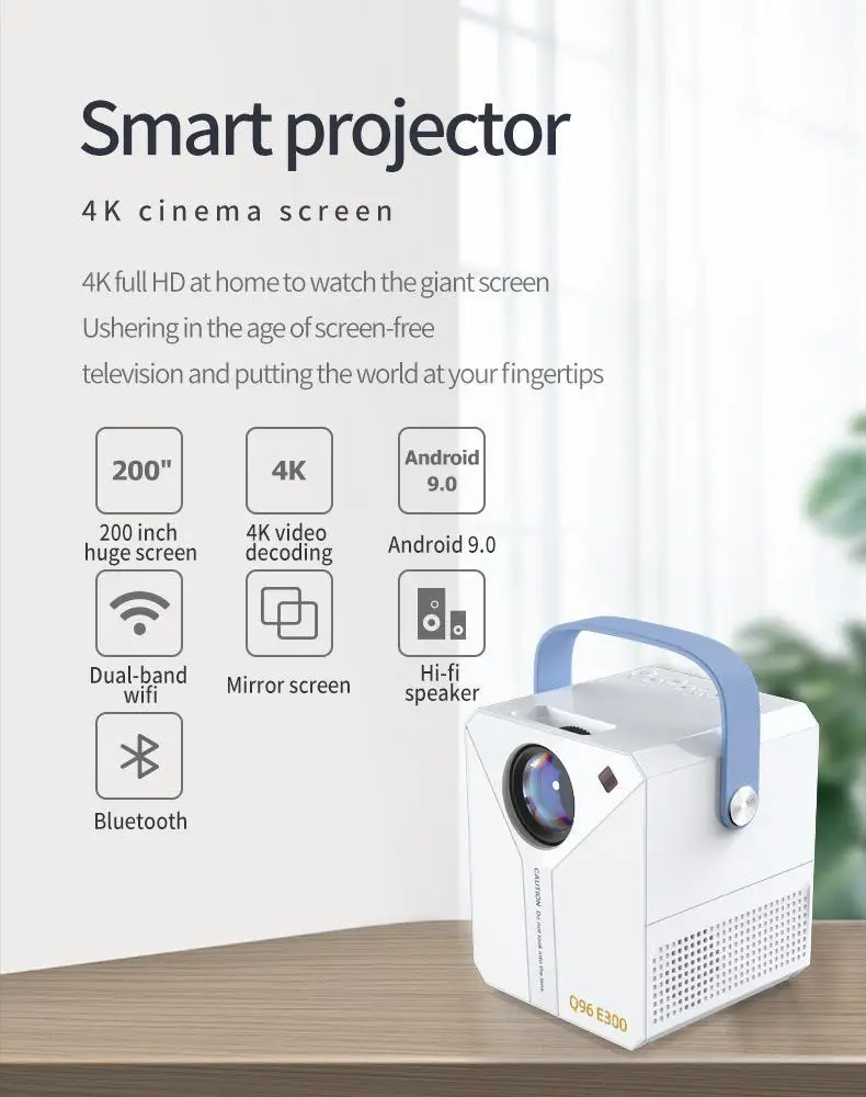 120ANSI lumens LCD smart Q96 E300 video projector android 9.0 manual focus dual wifi hifi speaker home theater projector