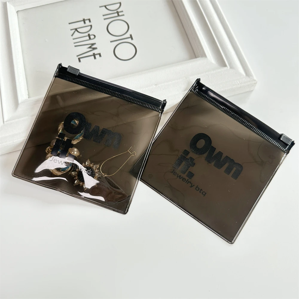 Luxury Brand Logo Small Translucent Black Zip Lock Packaging Bag Printed Plastic Jewelry Pouch Custom PVC Zipper Bag For Jewelry