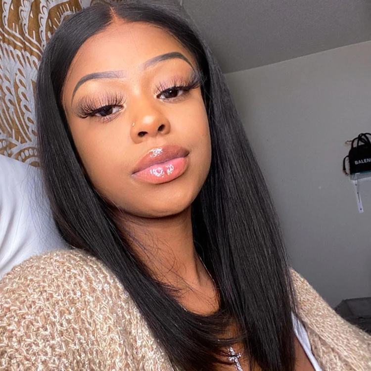 Forcuteu оптовая цена длинный выровнять Virgin с прямыми Швейцарский прозрачного кружева спереди 100% человеческие волосы парик для черных женщин