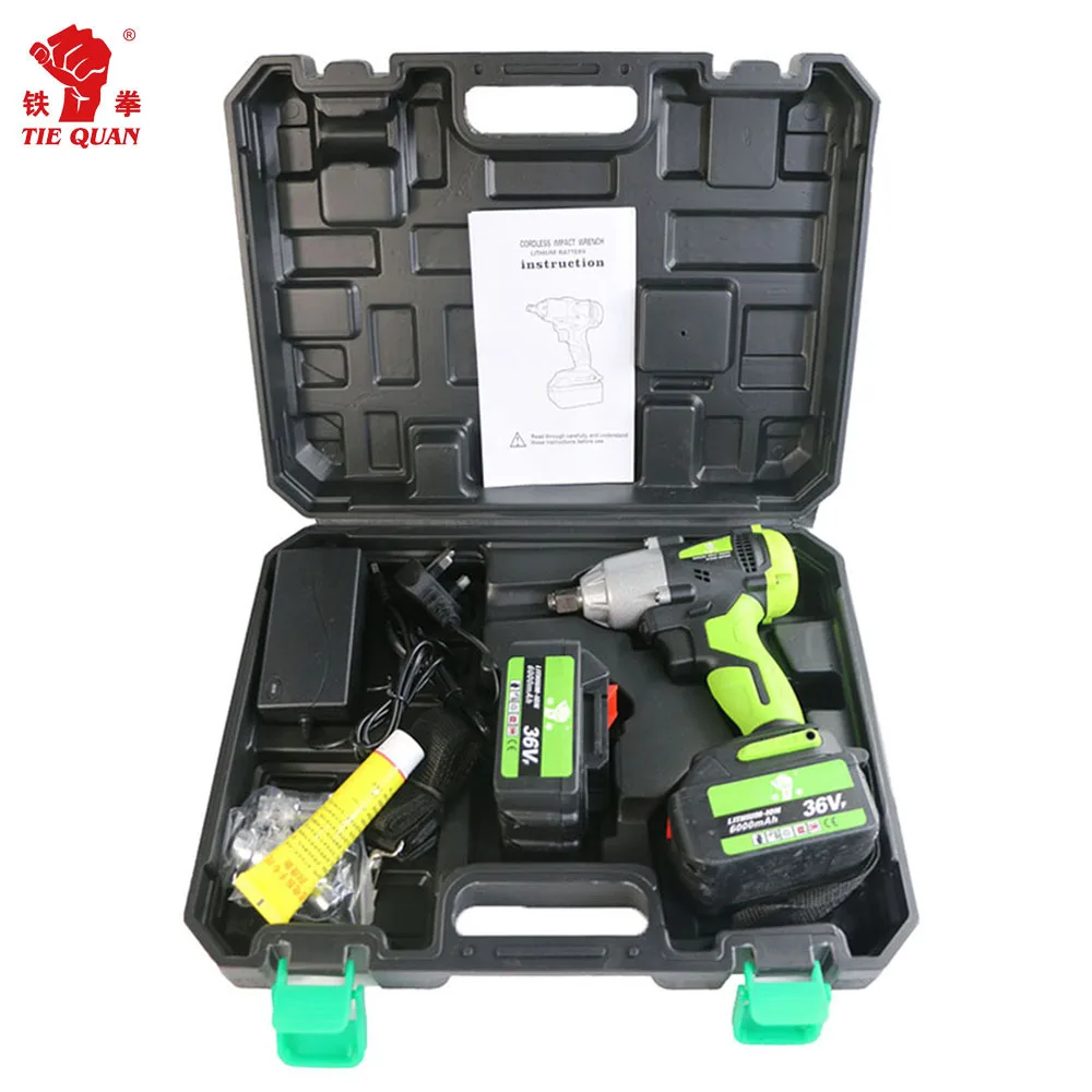 cordless power tools impact electric wrench for tire with two batteries