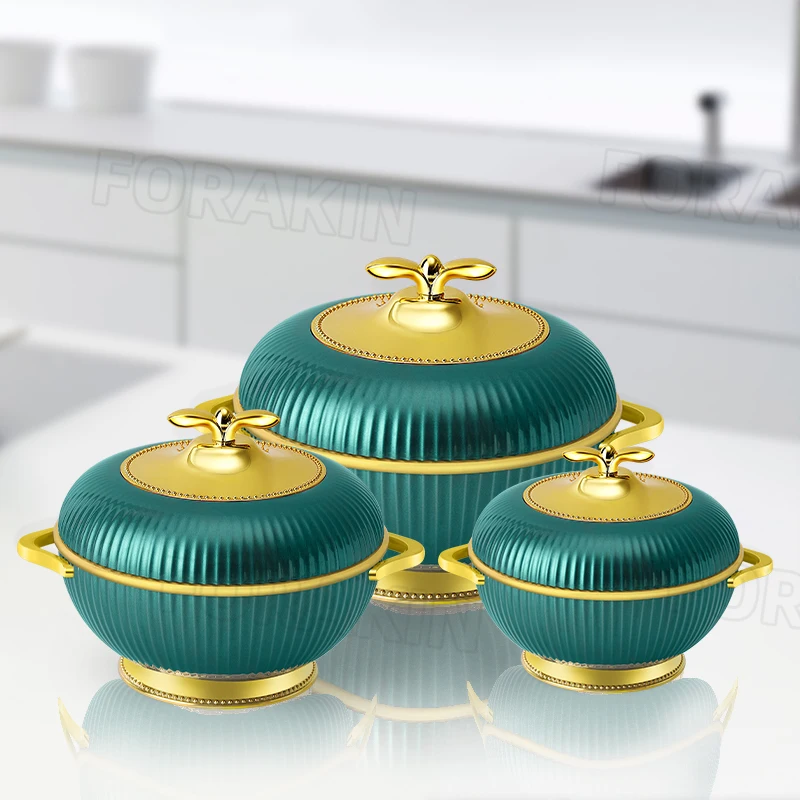 Custom Logo  Hot Selling  Luxury Apple Food Warmer 3 PCS Round  1L 2L 3L Insulated Hot Pot Casserole Set  Hot pot
