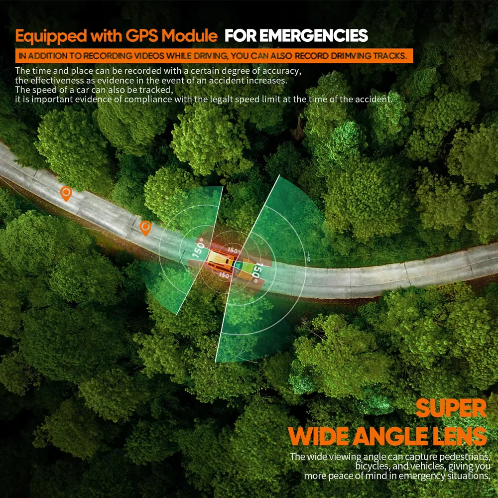 AOEDI 4 Channel Car Dash Cam GPS Wifi Night Vision 1080P Video Recorder Cameras for Car