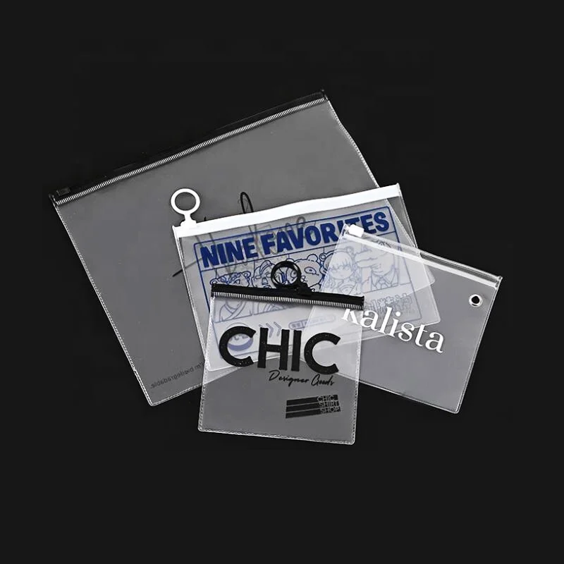 MOQ 10pcs custom clear pvc zipper bag transparent waterproof flat pvc ziplock paper file pouch with slider zipper print