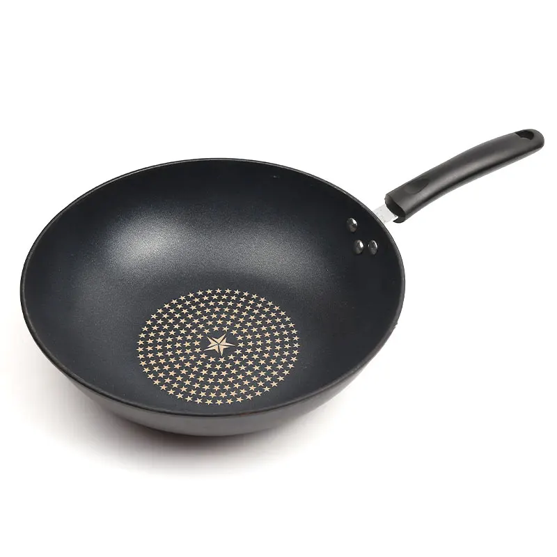 ALISSA Традиционная ручная молотковая ВОК из углеродистой стали с деревянной и стальной рукояткой, с круглым дном