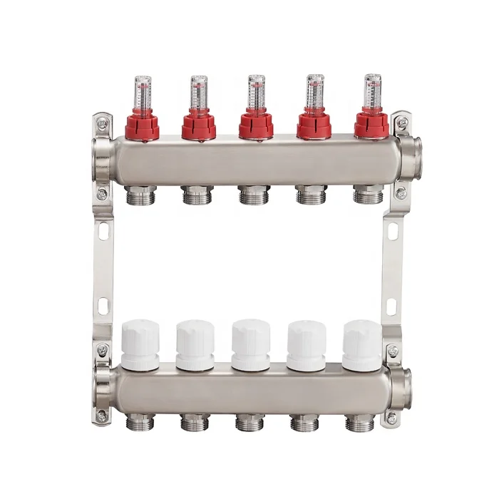 BJ35004 Stainless Steel Collectors 2 to 12 Ways High Quality Nickel plated Loop Radiant Manifold For Underfloor Heating System