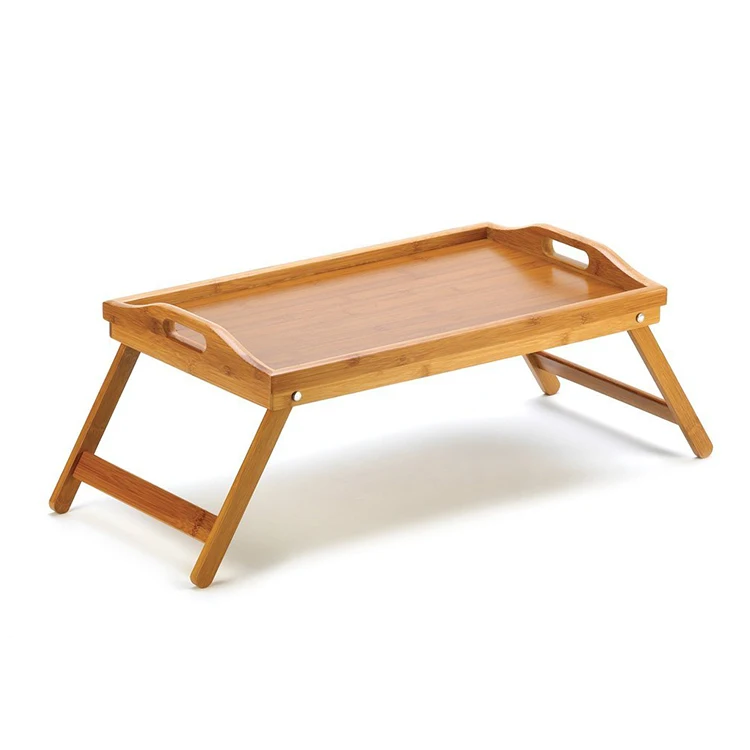 Wholesale Bamboo Wood Bed Breakfast Serving Tray With Foldable Leg
