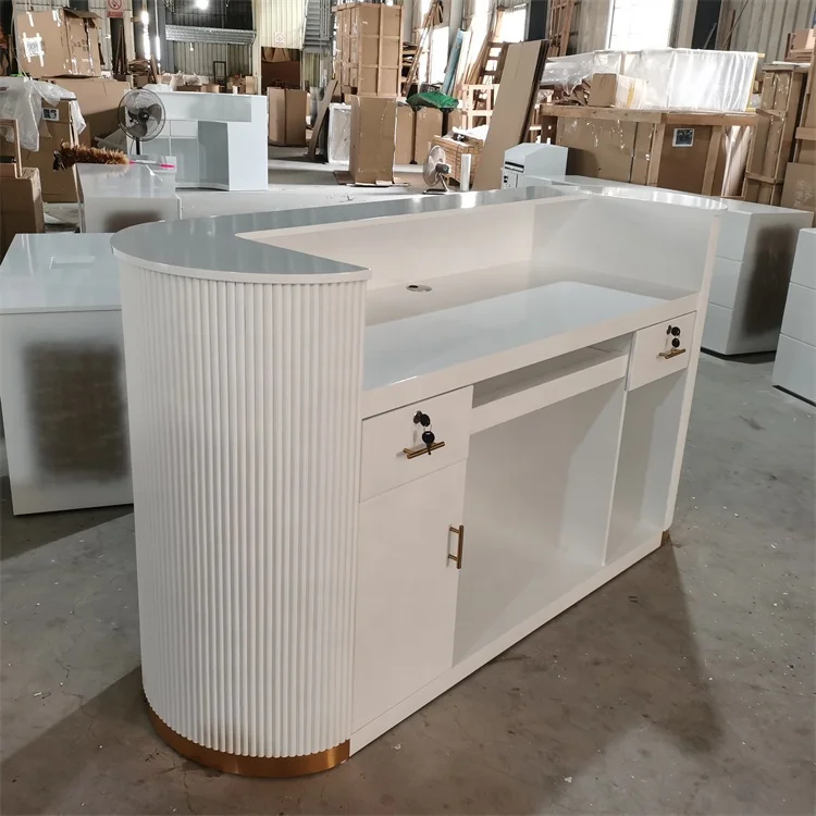 Siman Commercial Modern Barber Furniture Factory Direct Luxury White Counter Front Desk Reception Table For Beauty Nail Salon