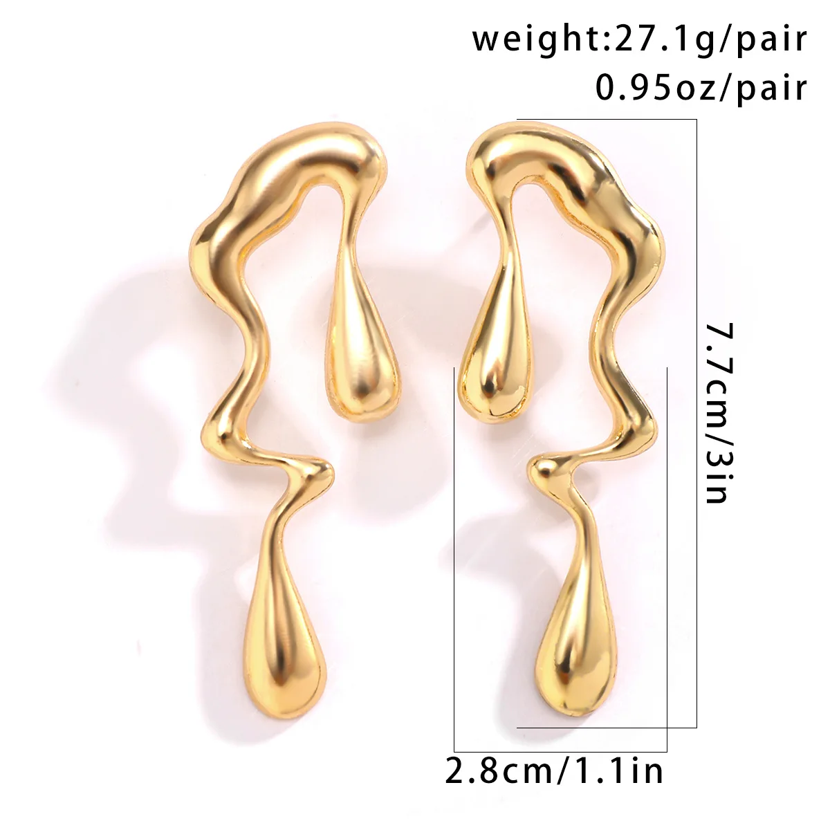 Long Personality Trendy Earrings Gold Plated Irregular Earrings Geometric Melt Metal Enamel  Earrings