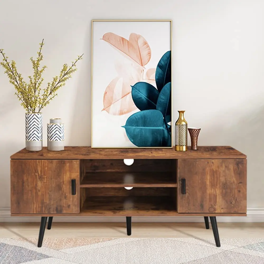 Mid Century Modern TV Console Stand with 2 Storage TV Cabinet Rustic TV Unit for Living Room